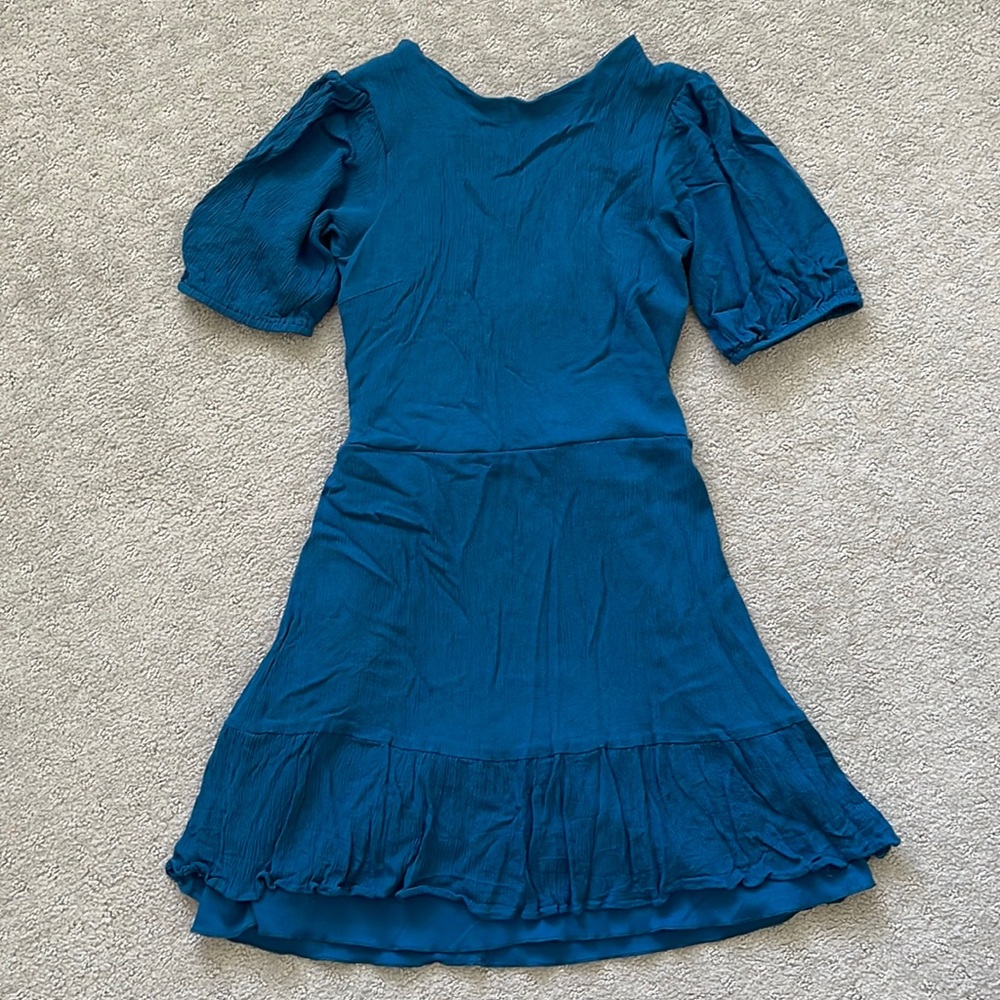 Puff sleeve ruffle trim dress